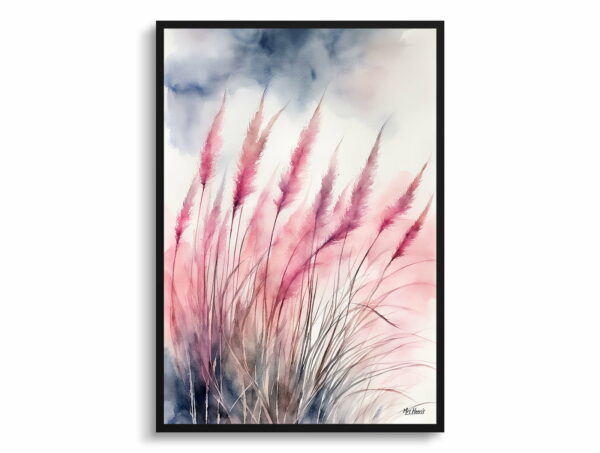 watercolour botanical print flowers muhlenbergia capillaris hairawn muhly front view 1