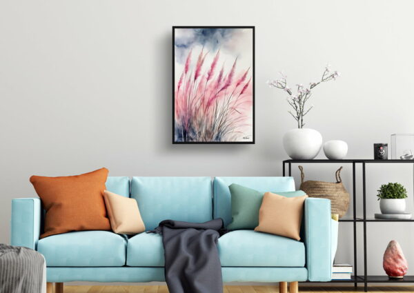 watercolour botanical print flowers muhlenbergia capillaris hairawn muhly living room 1