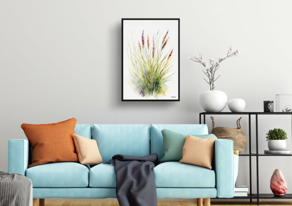 watercolour botanical print flowers muhlenbergia capillaris hairawn muhly minimalist living room 1