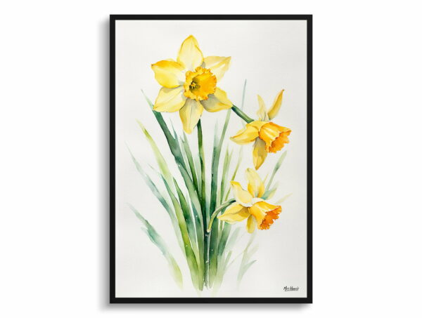 watercolour botanical print flowers narcissus hawera minimalist front view 1