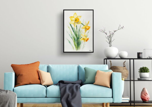 watercolour botanical print flowers narcissus hawera minimalist living room 1