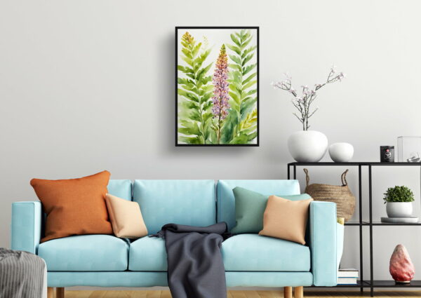 watercolour botanical print flowers osmunda regalis royal fern living room 1