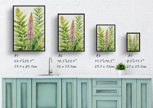 watercolour botanical print flowers osmunda regalis royal fern print size comparison 1