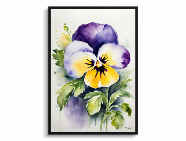 watercolour botanical print flowers pansy front view 1