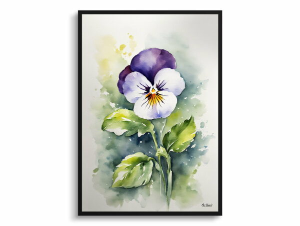 watercolour botanical print flowers pansy minimalist front view 1