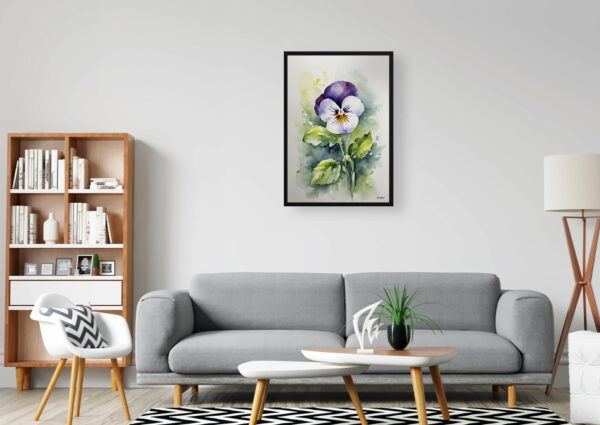 watercolour botanical print flowers pansy minimalist office 1