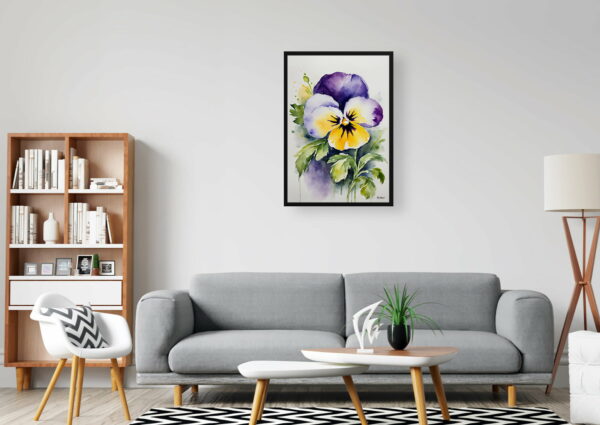 watercolour botanical print flowers pansy office 1