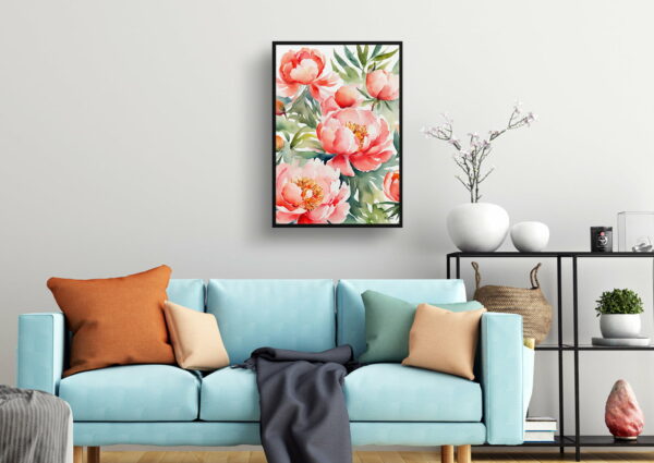 watercolour botanical print flowers peony living room 1