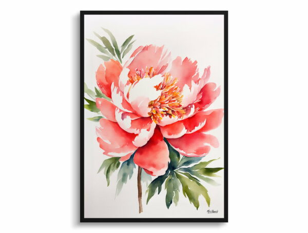 watercolour botanical print flowers peony minimalist front view 1