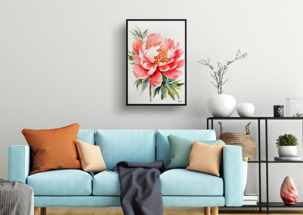 watercolour botanical print flowers peony minimalist living room 1