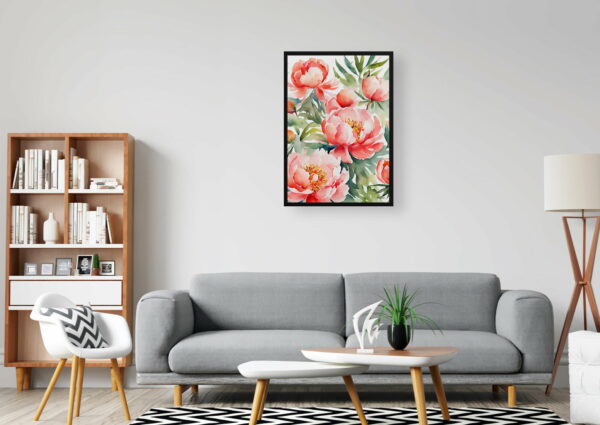 watercolour botanical print flowers peony office 1