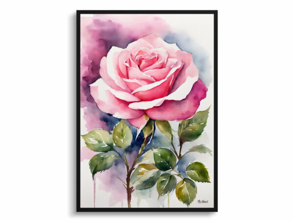 watercolour botanical print flowers pink rose front view 1