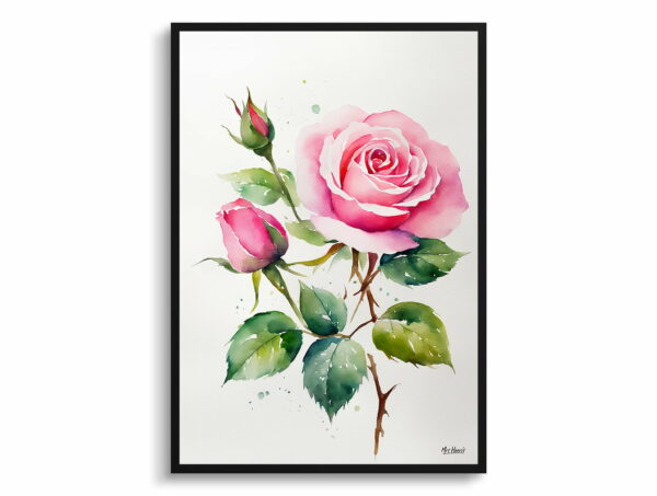 watercolour botanical print flowers pink rose minimalist front view 1