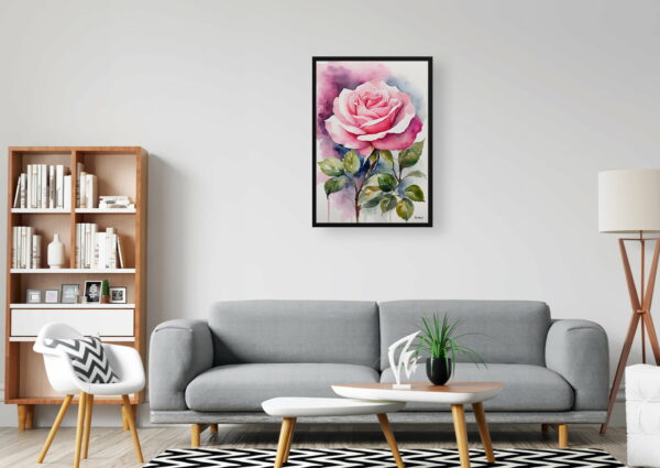 watercolour botanical print flowers pink rose office 1