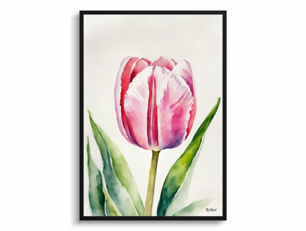 watercolour botanical print flowers pink tulip front view 1