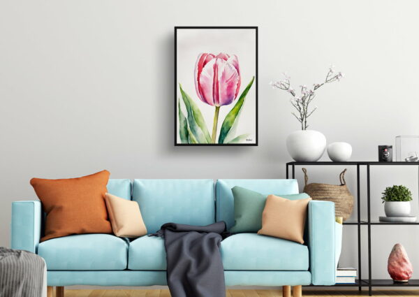 watercolour botanical print flowers pink tulip living room 1