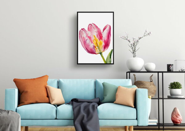 watercolour botanical print flowers pink tulip minimalist living room 1