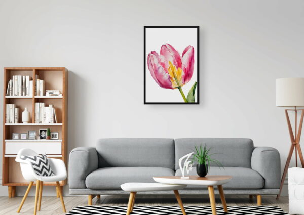 watercolour botanical print flowers pink tulip minimalist office 1