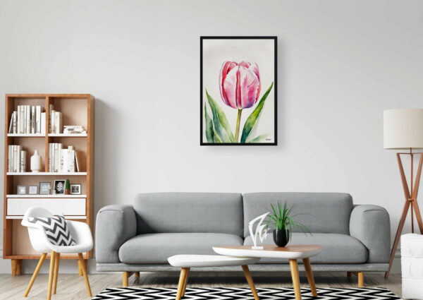 watercolour botanical print flowers pink tulip office 1