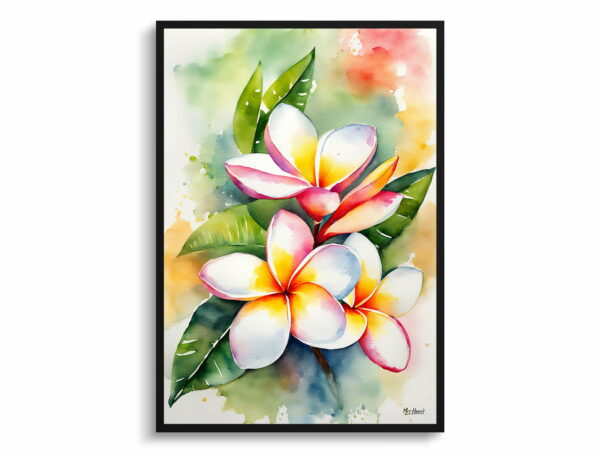 watercolour botanical print flowers plumeria front view 1