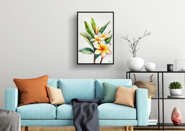 watercolour botanical print flowers plumeria minimalist living room 1