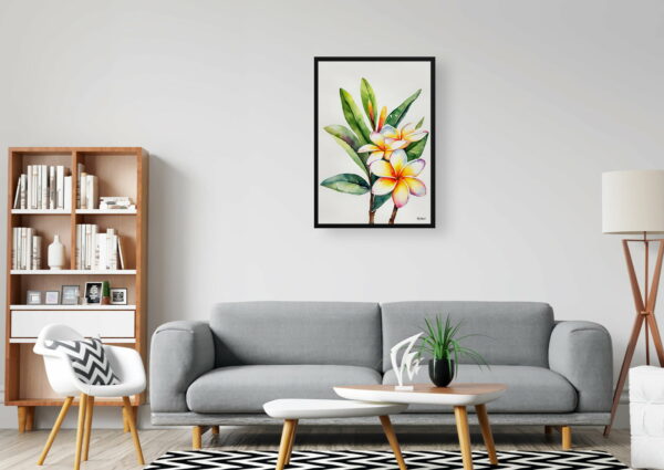 watercolour botanical print flowers plumeria minimalist office