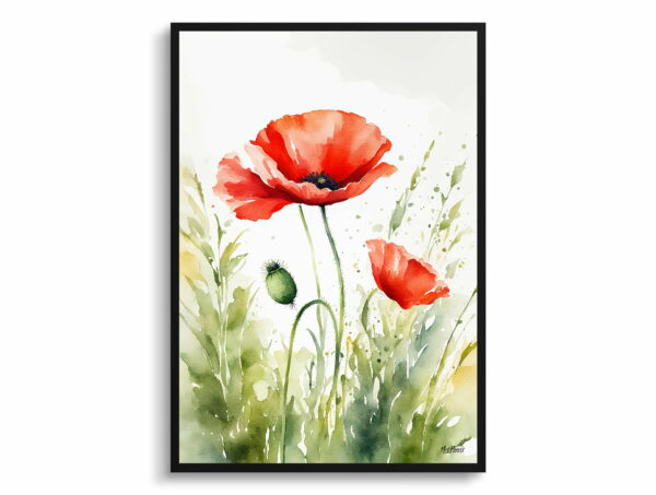 watercolour botanical print flowers poppy front view 1