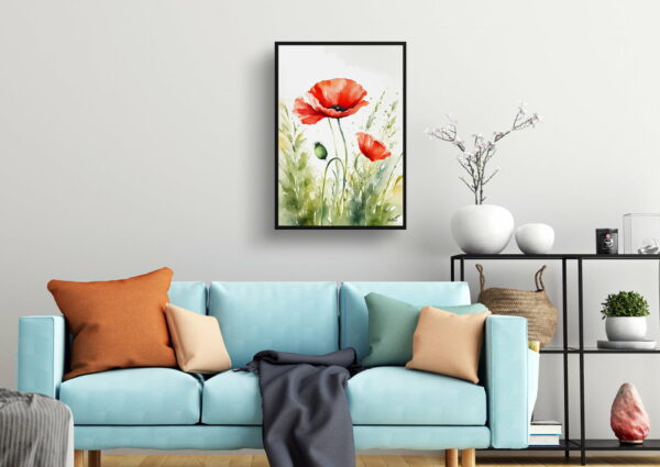 watercolour botanical print flowers poppy living room 1