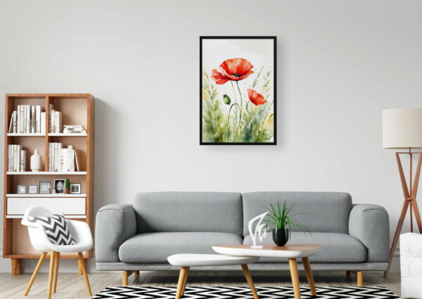 watercolour botanical print flowers poppy office 1