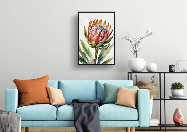 watercolour botanical print flowers proteas minimalist living room 1