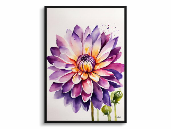 watercolour botanical print flowers purple and orange dahlia minimalist front view 1