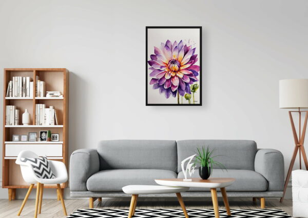 watercolour botanical print flowers purple and orange dahlia minimalist office 1