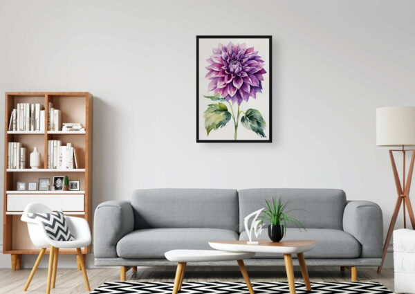 watercolour botanical print flowers purple dahlia minimalist office