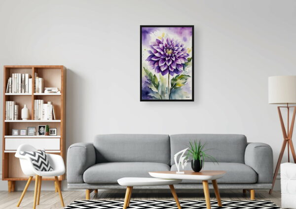 watercolour botanical print flowers purple dahlia office 1