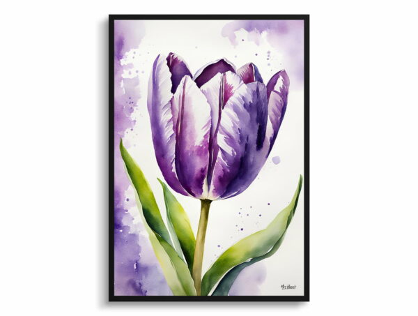 watercolour botanical print flowers purple tulip front view 1