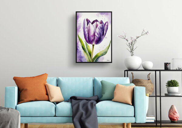 watercolour botanical print flowers purple tulip living room 1