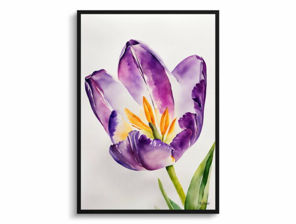 watercolour botanical print flowers purple tulip minimalist front view 1