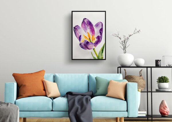 watercolour botanical print flowers purple tulip minimalist living room 1