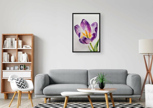 watercolour botanical print flowers purple tulip minimalist office 1