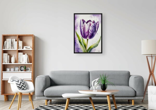 watercolour botanical print flowers purple tulip office 1