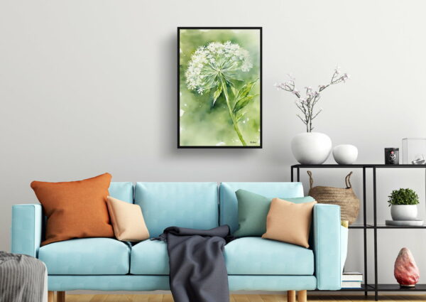 watercolour botanical print flowers queen annes lace living room 1