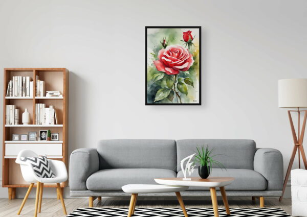 watercolour botanical print flowers red rose office 1