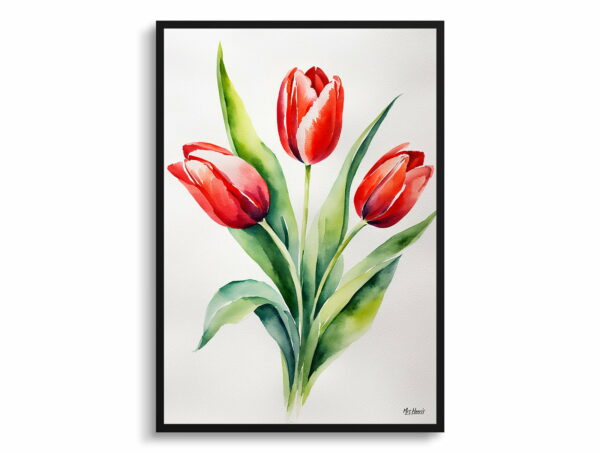 watercolour botanical print flowers red tulip minimalist front view 1