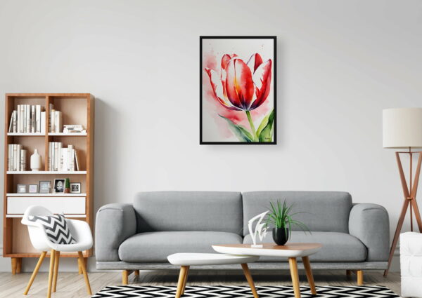 watercolour botanical print flowers red tulip office 1