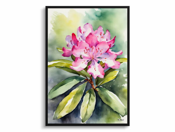 watercolour botanical print flowers rhododendron front view 1