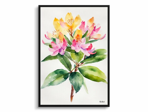 watercolour botanical print flowers rhododendron minimalist front view 1