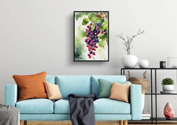 watercolour botanical print flowers ribes nigrum cassissima noiroma living room 1