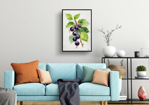 watercolour botanical print flowers ribes nigrum cassissima noiroma minimalist living room 1