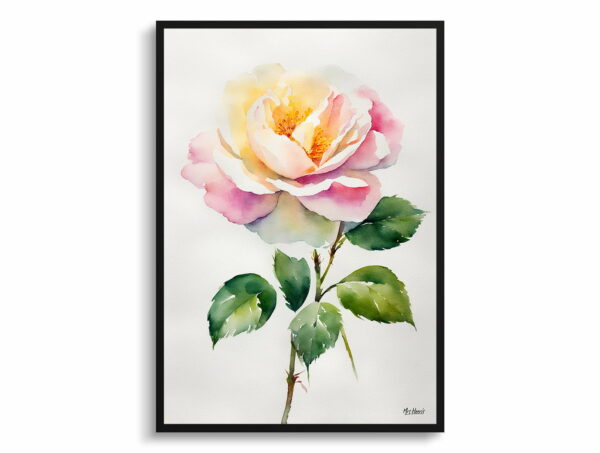 watercolour botanical print flowers rosa madame alfred carriere minimalist front view 1