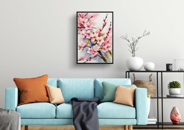 watercolour botanical print flowers sakura cherry blossom minimalist living room 1